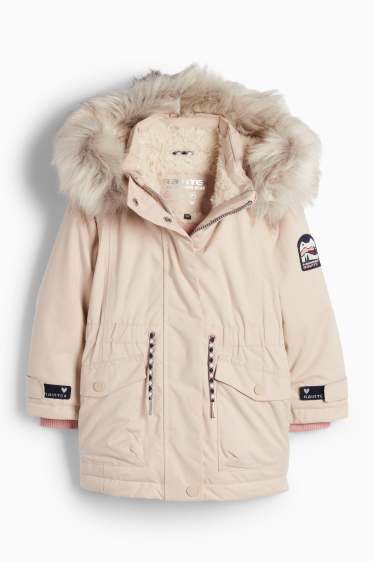Kinder Mädchen - Regenjacke mit Kapuze - gefüttert - wasserdicht - hellrosa