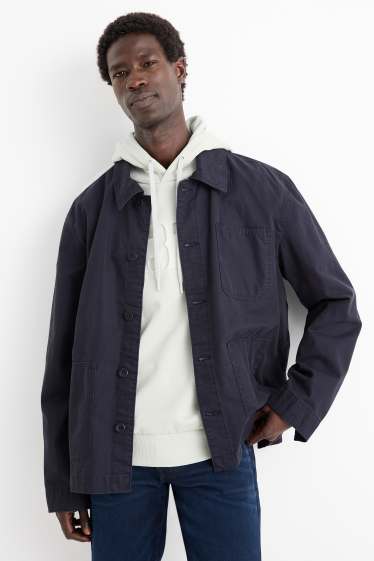 Heren - Overhemdjas - relaxed fit - kent - donkerblauw