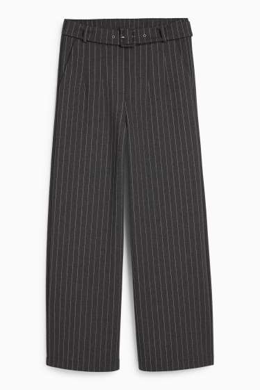 Femei - Pantaloni din jerseu cu curea - talie înaltă - wide leg - gri închis