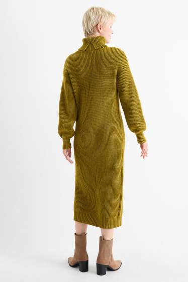 Femmes - Robe en maille - straight fit - finition côtelée - kaki