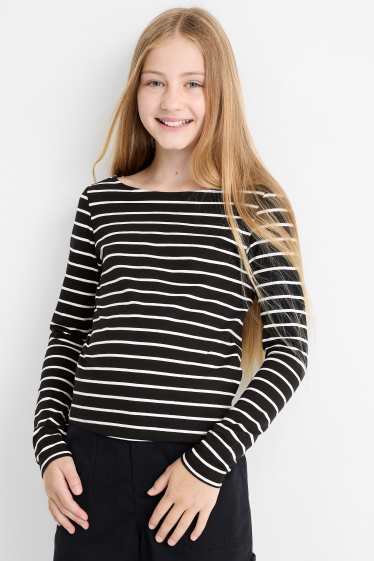 Kinderen: meisjes - Set van 3 - longsleeve - zwart / wit