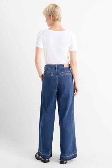 Women - Wide leg jeans - mid-rise waist - blue denim