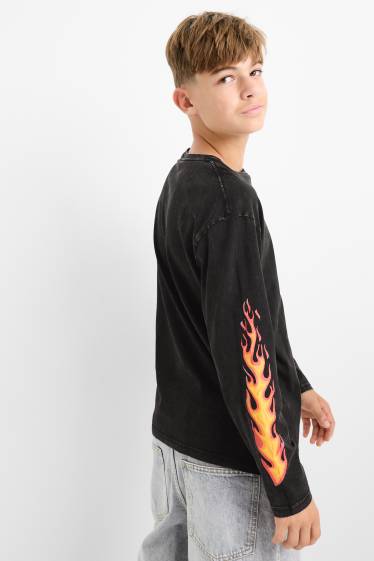 Kinderen: jongens - Vlammen - longsleeve - zwart