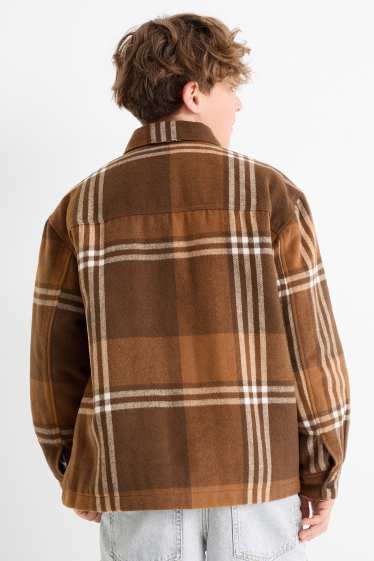 Children Boys - Flannel shirt jacket - lined - check - brown