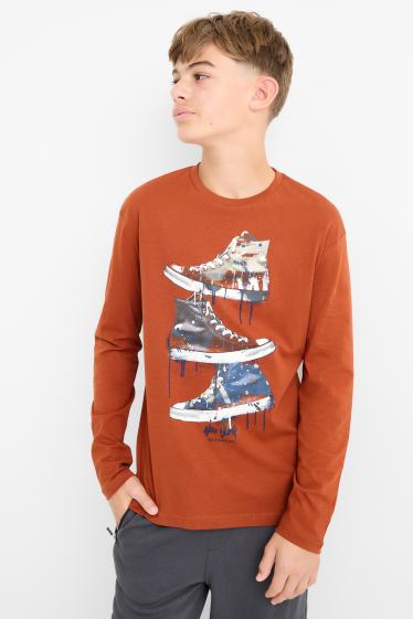 Kinderen: jongens - Set van 3 - tijger, sneakers, koptelefoon - longsleeve - havanna