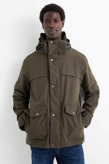 Men - Jacket with hood - lined - waterproof - khaki