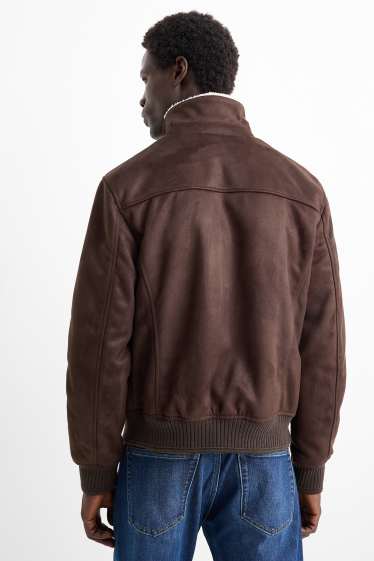 Men - Bomber jacket - faux leather - dark brown