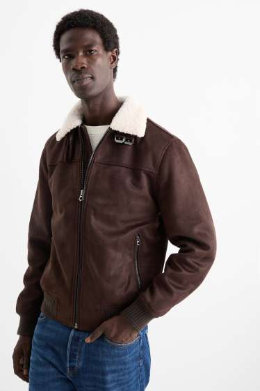 Men - Bomber jacket - faux leather - dark brown