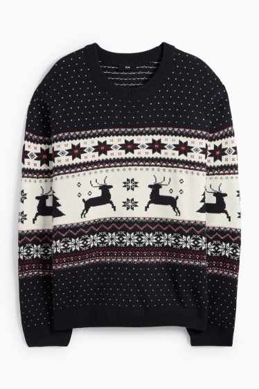 Uomo - Maglione natalizio - renna - blu scuro