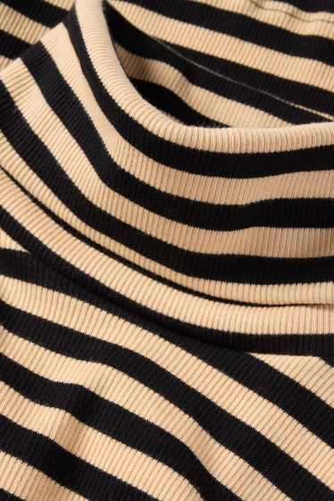 Femmes - Haut à col roulé basique - finition côtelée - à rayures - noir / beige