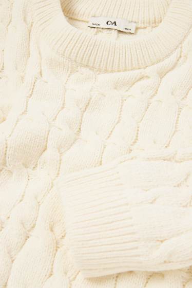 Kinder Mädchen - Pullover - Zopfmuster - cremeweiß