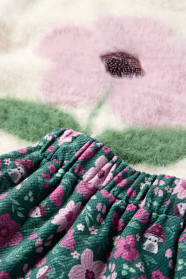 Children Girls - Floral - set - jumper, skirt and tights - 3 piece - green
