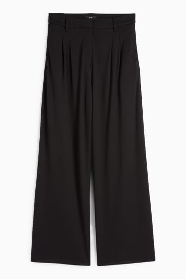 Women - Jersey trousers - high-rise waist - wide leg - black