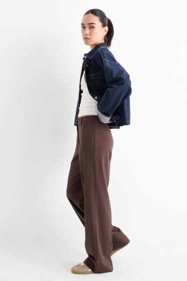 Dames - Pantalon - low waist - wide leg - donkerbruin