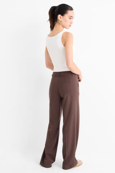 Dames - Pantalon - low waist - wide leg - donkerbruin