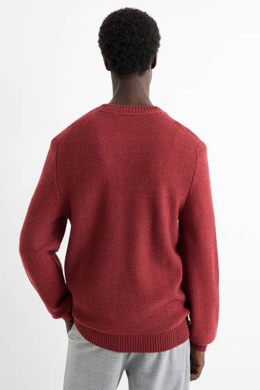 Men - Jumper - textured - dark red