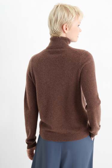 Damen - Kaschmir-Rollkragenpullover - dunkelbraun