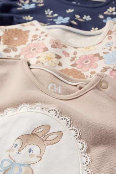 Bébés filles - Lot de 3 - petits lapins et petites fleurs - sweat bébé - bleu / beige