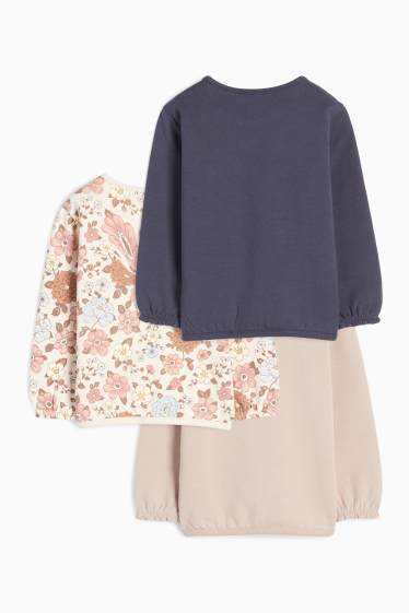 Bébés filles - Lot de 3 - petits lapins et petites fleurs - sweat bébé - bleu / beige
