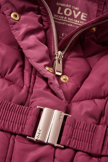 Kinder Mädchen - Steppjacke mit Kapuze und Kunstfellbesatz - bordeaux