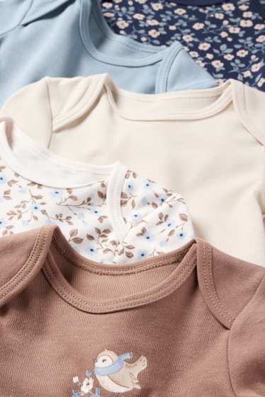 Baby: meisjes - Set van 5 - vogeltje en bloemetjes - rompertje - blauw / beige