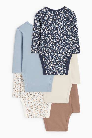 Baby: meisjes - Set van 5 - vogeltje en bloemetjes - rompertje - blauw / beige