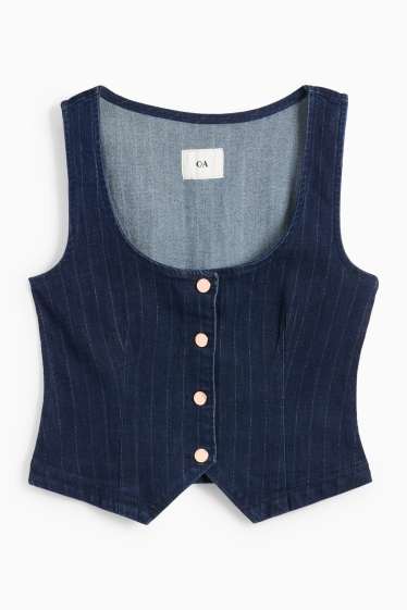 Damen - Jeans-Weste - tailliert - Nadelstreifen - dunkeljeansblau