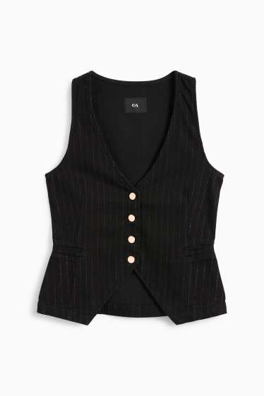 Damen - Jeans-Weste - tailliert - Nadelstreifen - schwarz