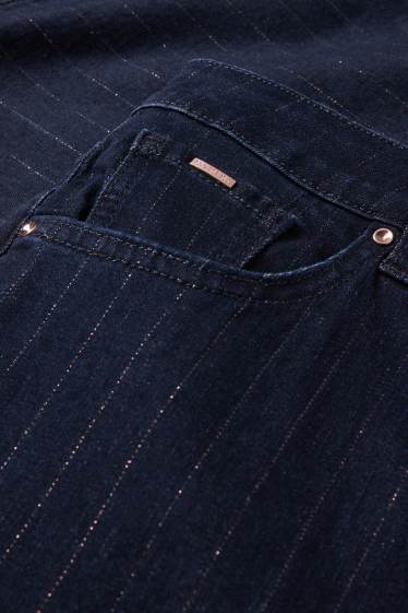 Femei - Wide leg jeans - talie medie - dungi fine - denim-albastru închis