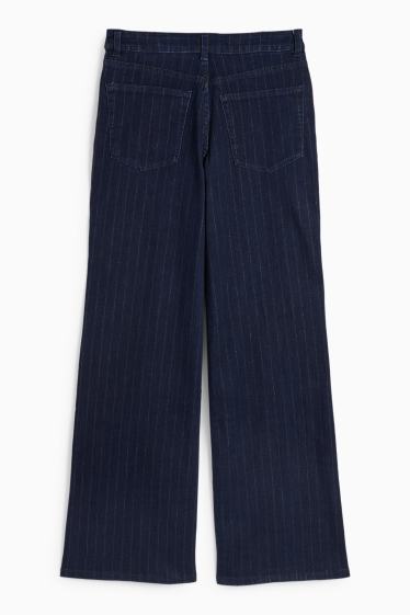 Femei - Wide leg jeans - talie medie - dungi fine - denim-albastru închis