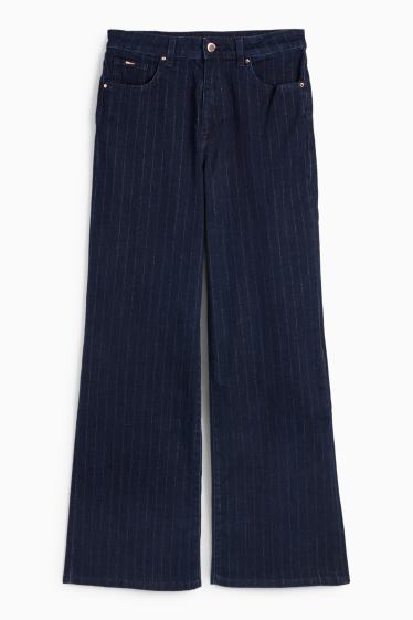 Femei - Wide leg jeans - talie medie - dungi fine - denim-albastru închis