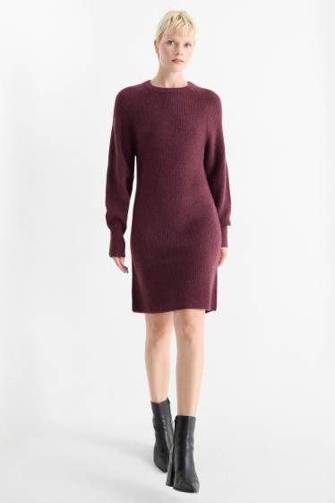 Damen - Strickkleid - gerippt - lila