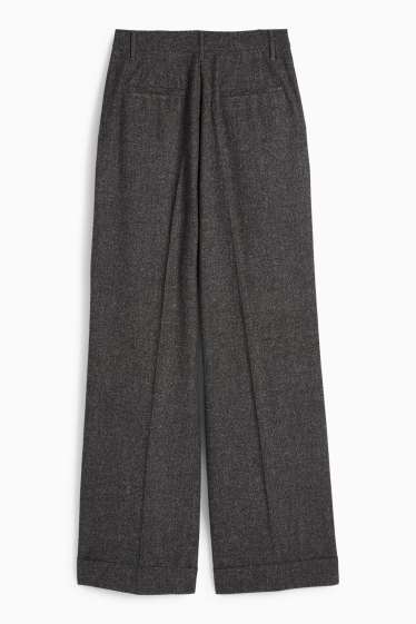 Women - Cloth trousers - high waist - wide leg - textured - dark gray