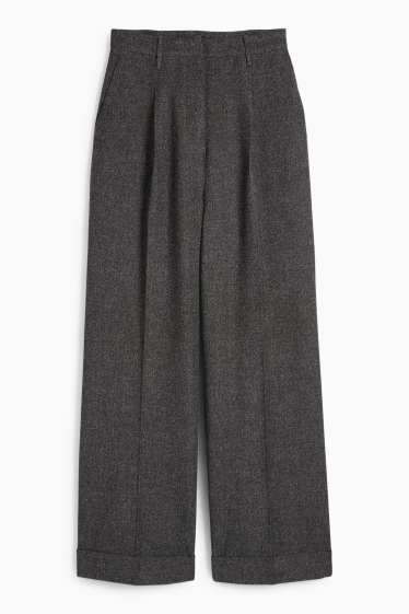 Women - Cloth trousers - high waist - wide leg - textured - dark gray