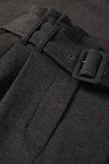 Women - Jersey trousers with belt - high-rise waist - wide leg - dark gray