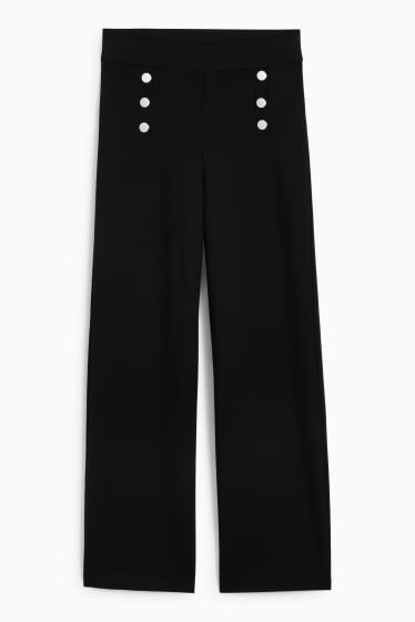 Dámské - Žerzejové kalhoty - high waist - wide leg - černá