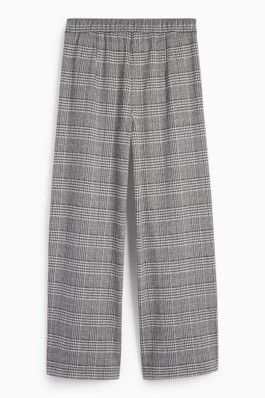 Damen - Jersey-Hose mit Gürtel - High Waist - Wide Leg - kariert - schwarz / weiß