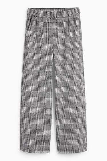 Damen - Jersey-Hose mit Gürtel - High Waist - Wide Leg - kariert - schwarz / weiß