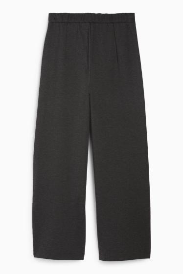 Dames - Broek van jersey, met riem - high waist - wide leg - donkergrijs