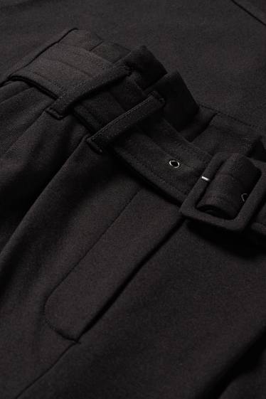 Women - Jersey trousers with belt - high-rise waist - wide leg - black