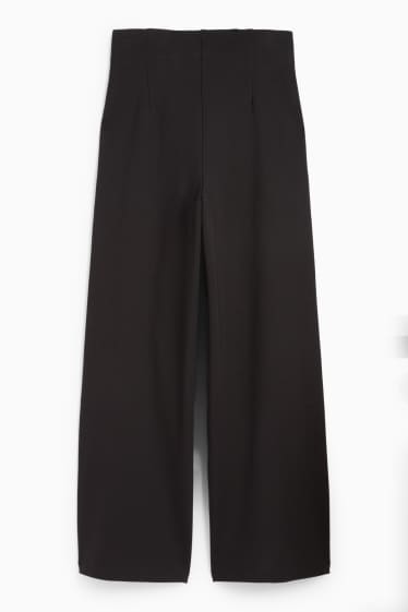 Women - Jersey trousers with belt - high-rise waist - wide leg - black