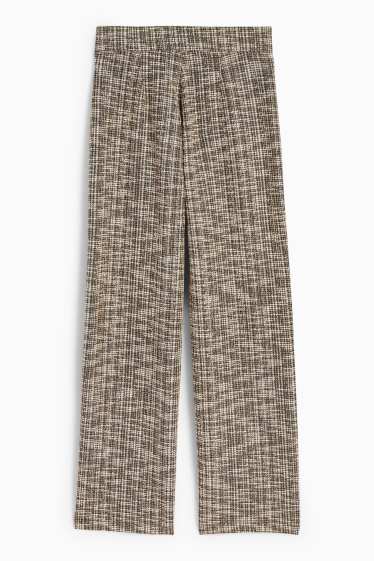 Femei - Pantaloni bouclé - talie înaltă - wide leg - bej