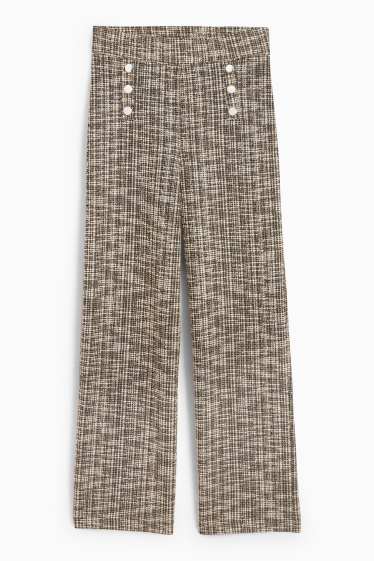 Femei - Pantaloni bouclé - talie înaltă - wide leg - bej