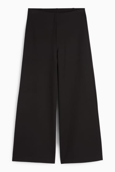 Dámské - Žerzejové kalhoty - high waist - wide leg - černá