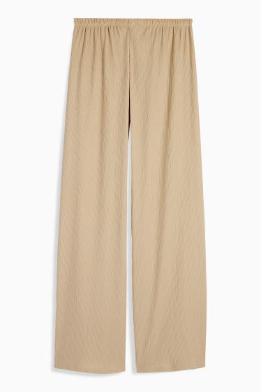 Damen - Jersey-Hose - Mid Waist - Wide Leg - strukturiert - beige