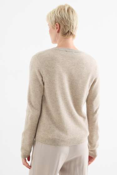 Damen - Kaschmir-Strickjacke - hellbeige