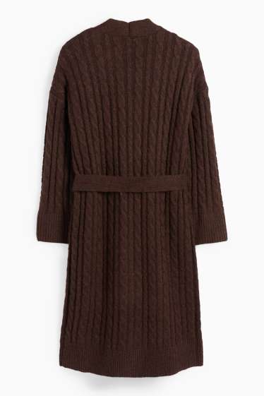 Women - Cardigan - cable knit pattern - dark brown