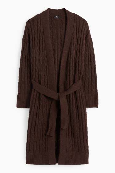 Women - Cardigan - cable knit pattern - dark brown