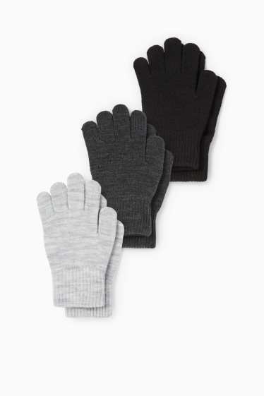Kinder Buben - Multipack 3er - Handschuhe - schwarz