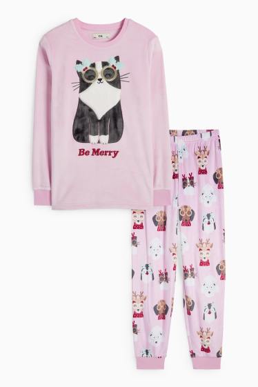Kinder Mädchen - Hunde und Katzen - Weihnachtspyjama - 2 teilig - rosa